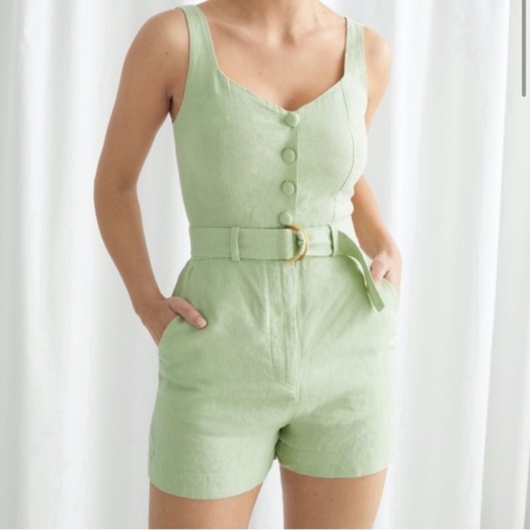 & Other Stores (Los Angeles Atelier) - Sage Green Linen Romper - 2 US - Picture 2 of 8